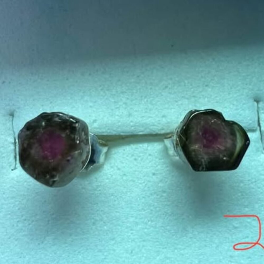 Watermelon tourmaline silver earrings